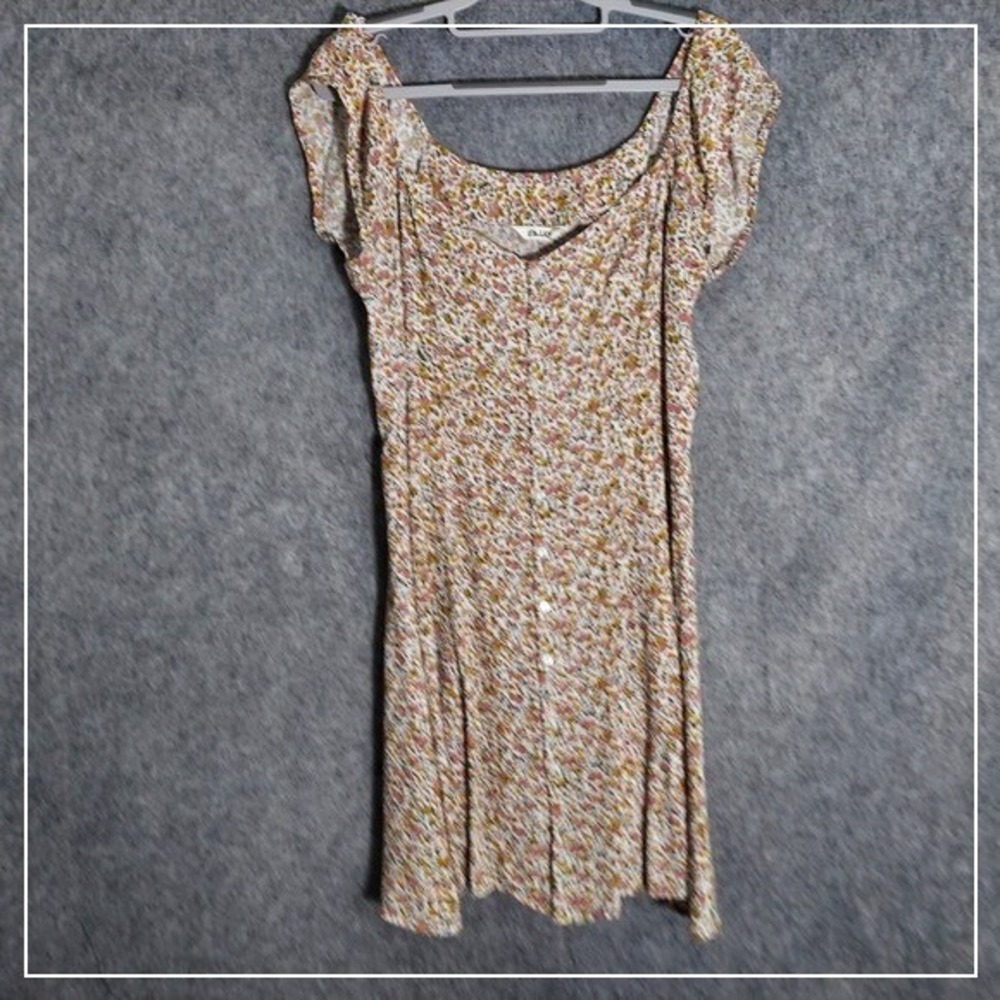 Rollas Dress L Cottage Core Dainty Floral Prairie Boho Crepe Crinkle Button Erin